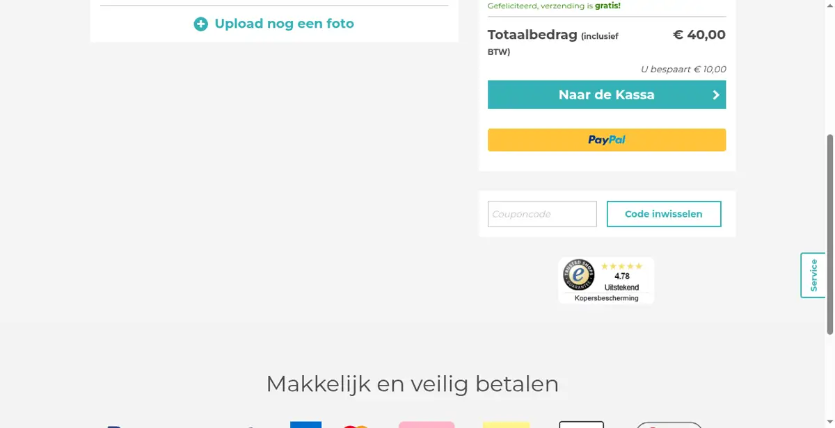 BesteCanvas winkelmandje met het veld om een kortingscode in te vullen