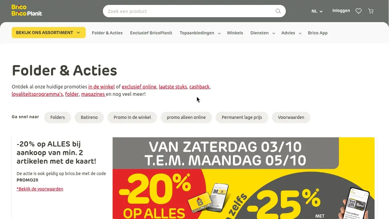 Brico promotie: 20% op alles met de kaart