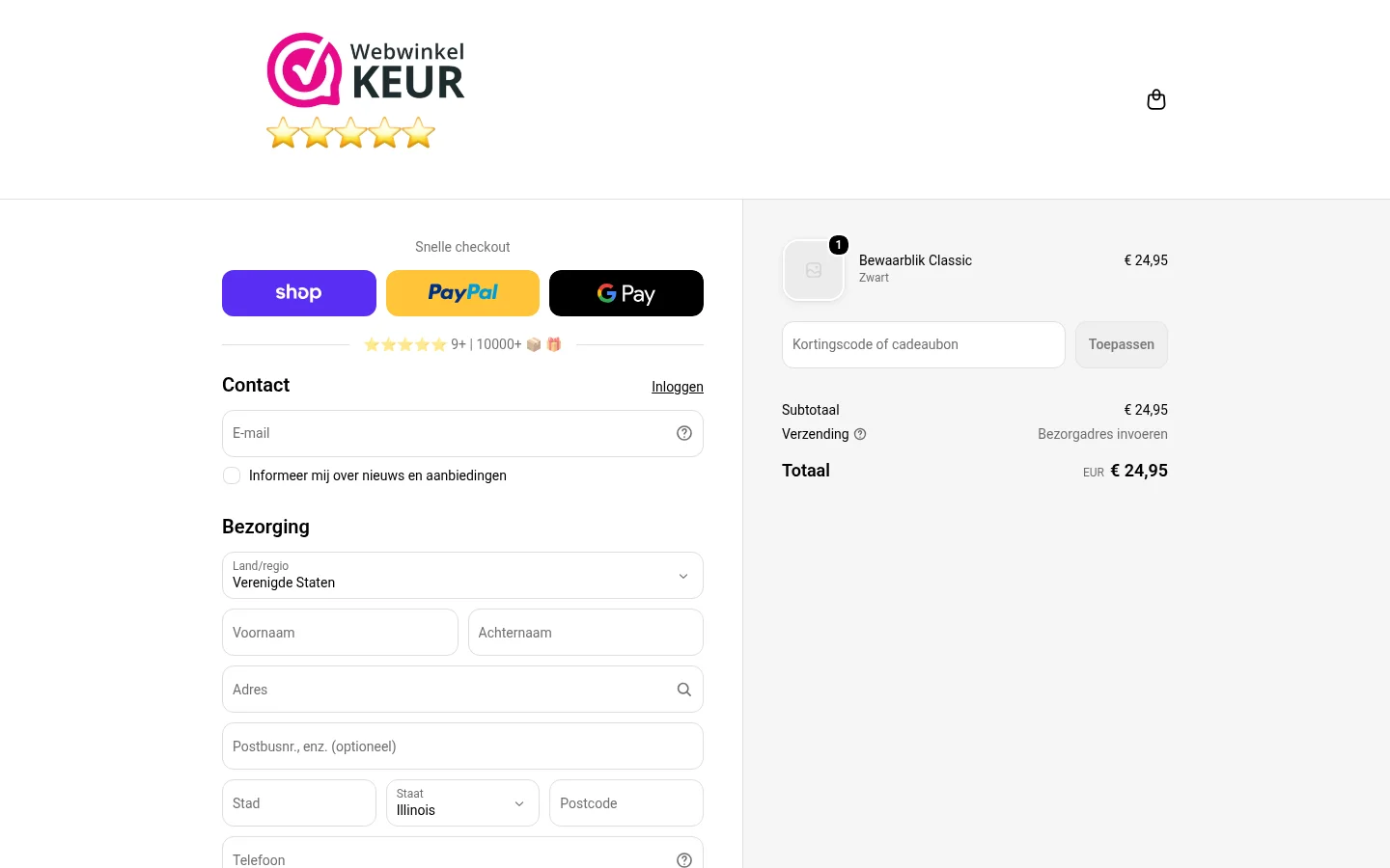 CiTea checkout met Kortingscode-veld op citea.nl