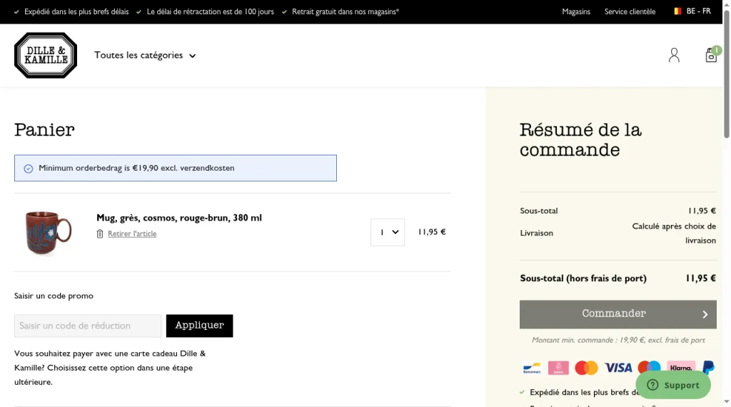 Panier Dille & Kamille avec Saisir un code de réduction et Appliquer