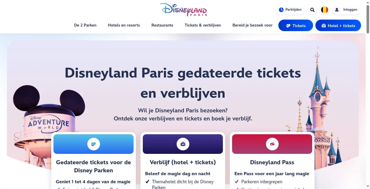 Disneyland Paris aanbiedingenpagina voor België