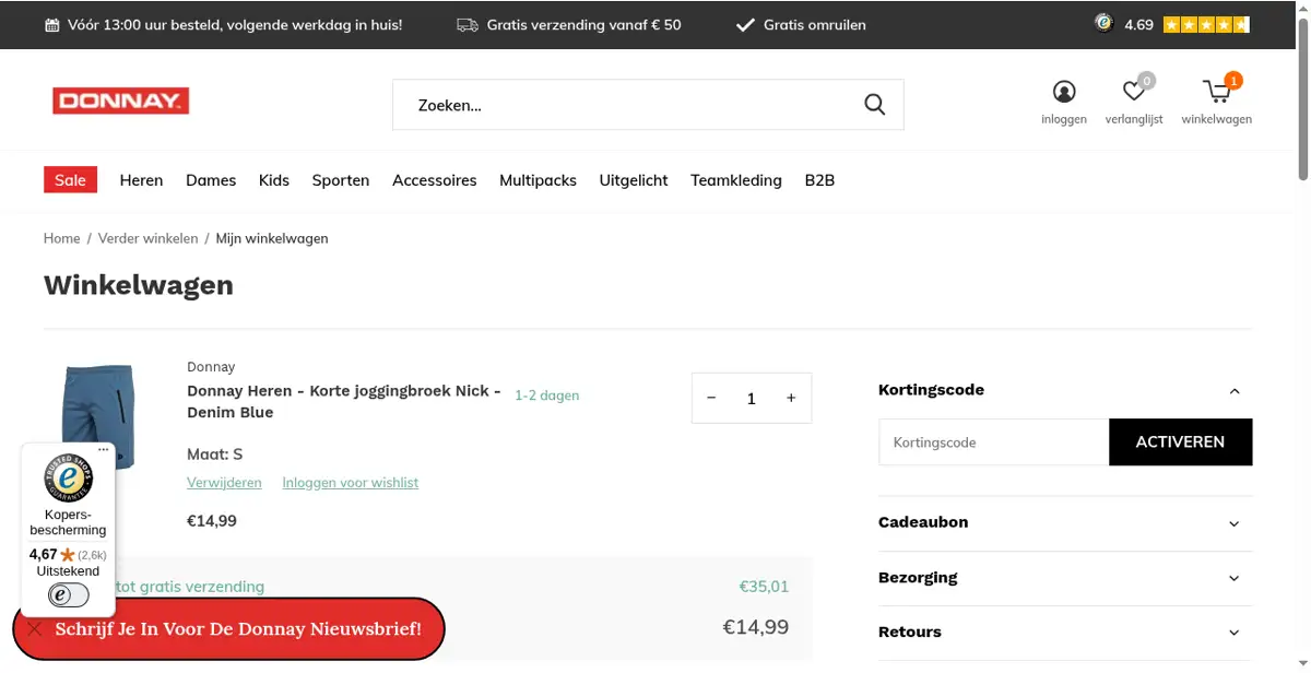 Donnay winkelwagen met het veld kortingscode