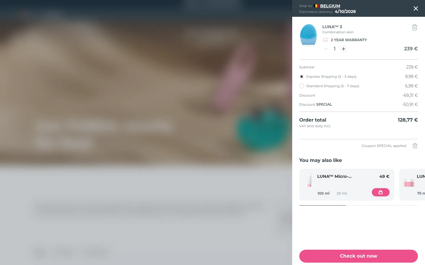 Foreo winkelmandje met kortingscode toegepast