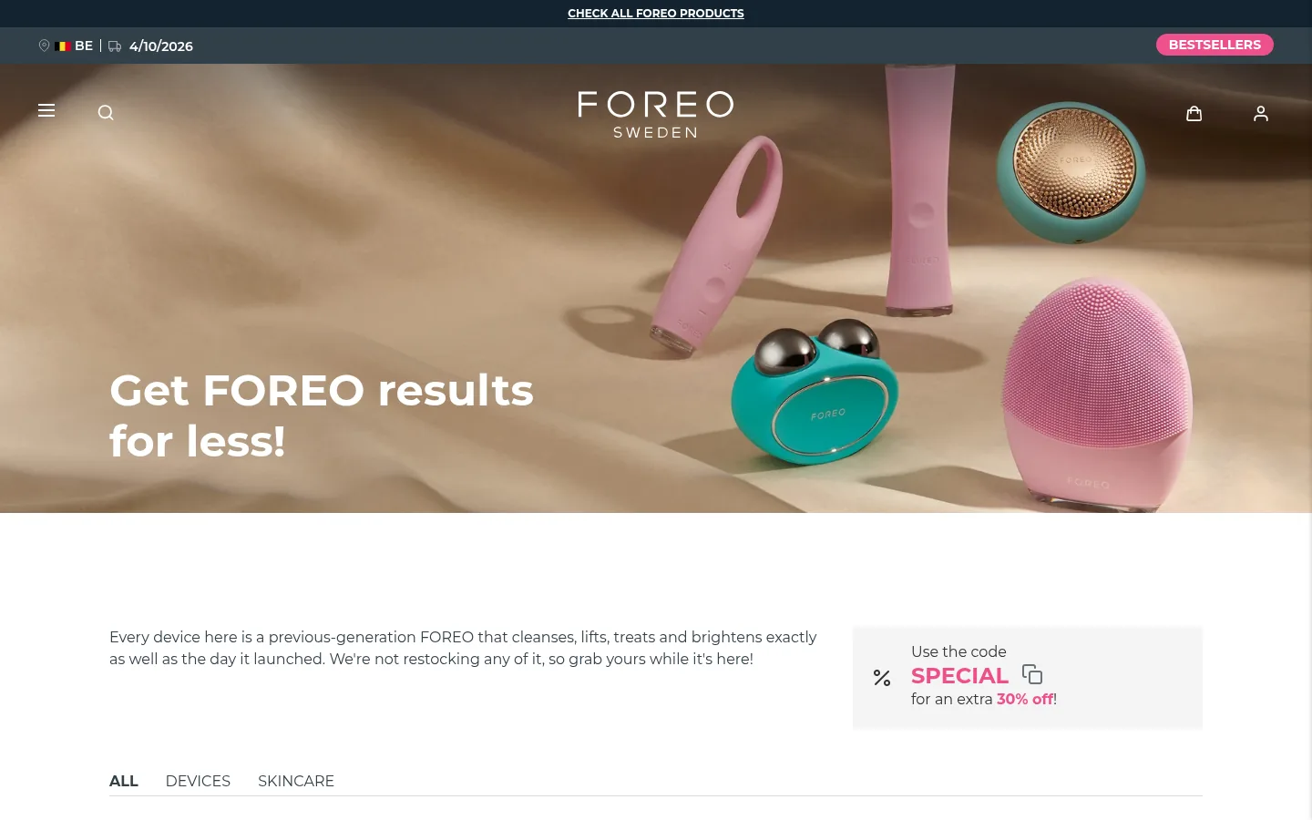 Foreo Special Offers met extra 30% korting via code