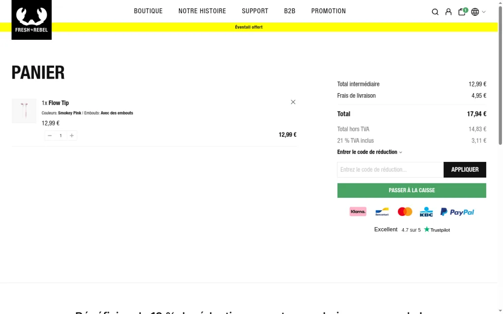 Panier Fresh ’n Rebel : Entrer le code de réduction, APPLIQUER