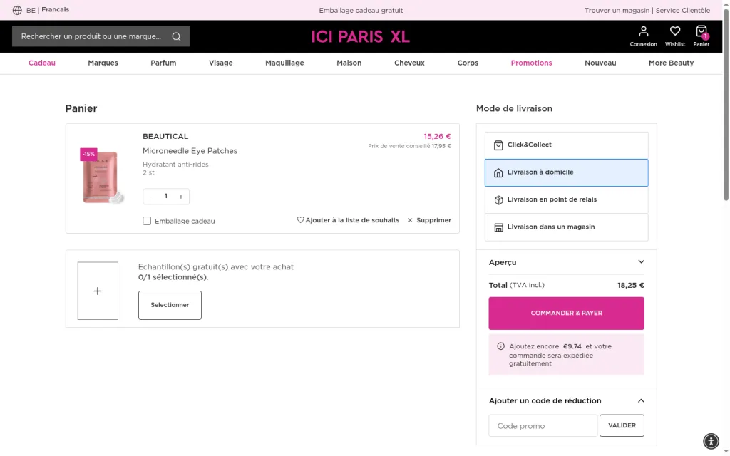 Panier ICI Paris XL : Ajouter un code de réduction, Code promo, VALIDER