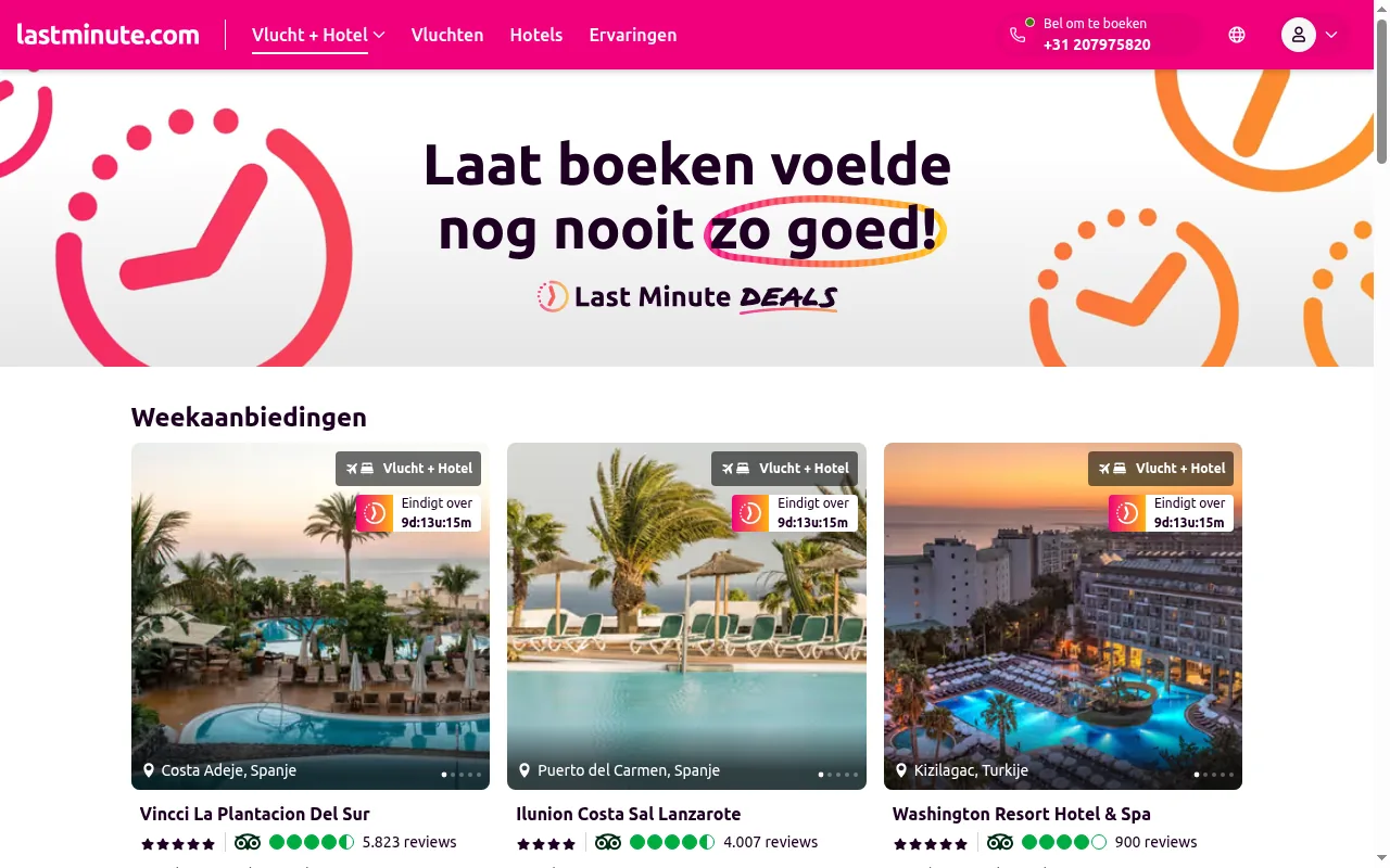 Weekaanbiedingen en last-minute deals op nl.lastminute.com