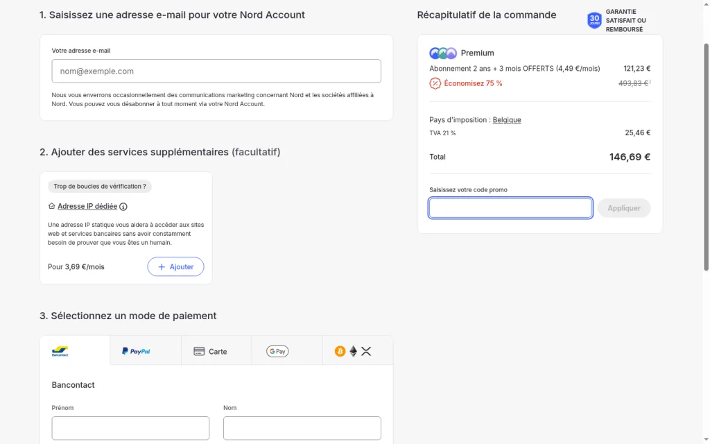 Checkout NordVPN : Avez-vous un code promo ? Saisissez votre code promo, Appliquer