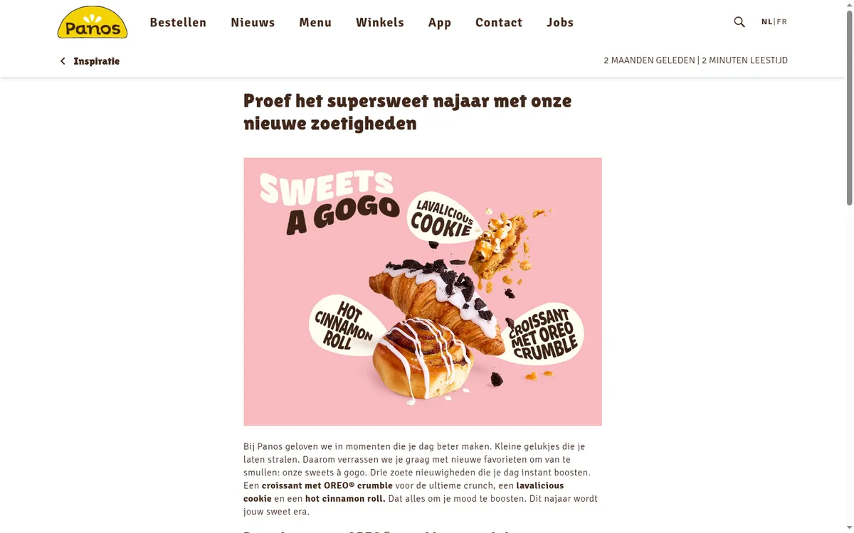 La page des nouvelles douceurs d’automne sur panos.be avec les sweets à gogo