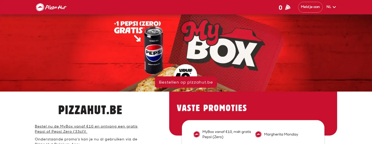 Pizza Hut België vaste promoties en MyBox-aanbieding
